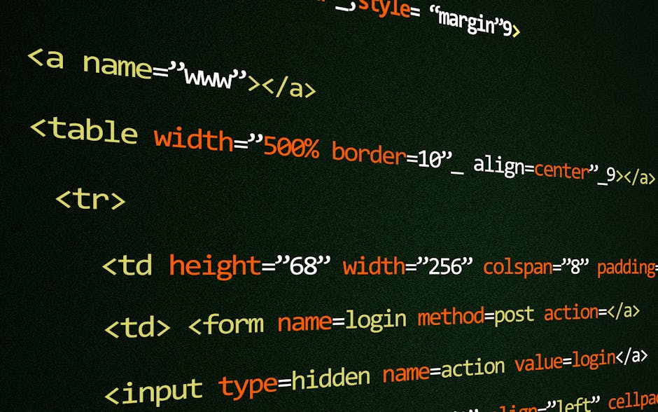 Close-up view of a computer screen displaying a code editor with HTML and React component syntax. The code is highlighted in various colours, including pink, yellow, cyan, and white, with visible tags